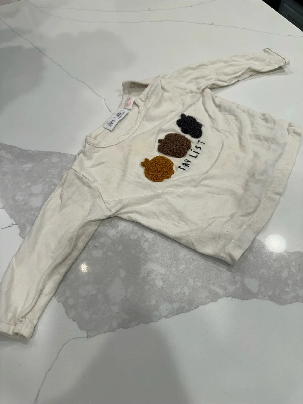 Zara Cream Tee with Mustard, Brown and Black Fruit Appliqués